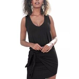 Venus Black Tie-Waist V-Neck Blouson Dress - Women Small